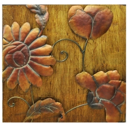 Πίνακας ξύλινο-μεταλλικό Λουλούδια χρυσό 51x5x51εκ Sinialo 36-78-ΗΜ0158