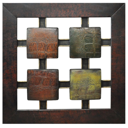 Διακοσμητικό τοίχου μεταλλικό-δερματίνη καφέ-πράσινο 51x3.5x51εκ Sinialo 36-78-W0S046