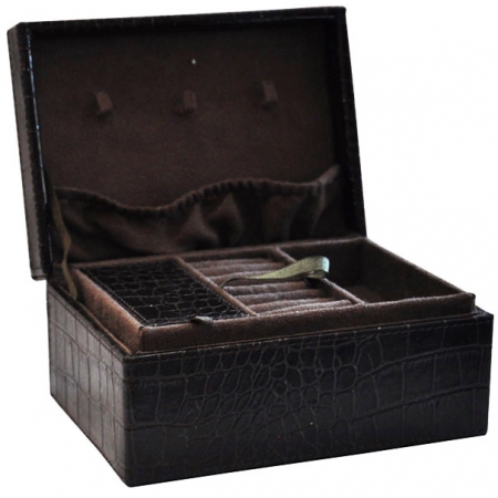 Μπιζουτιέρα δερματίνη Κροκό καφέ 17.7x12.5x8.5εκ Sinialo 37-48-1025182DB