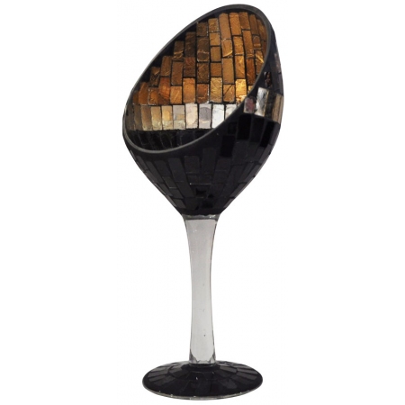 Κηροπήγιο γυάλινο μαύρο-μελί 12x30εκ Sinialo 25-88-07AX18B