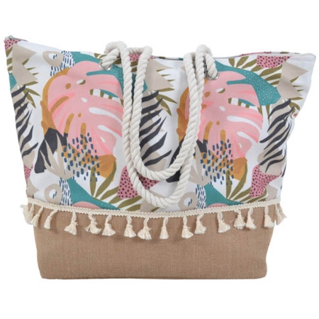 Τσάντα θαλάσσης υφασμάτινη λευκό-ροζ 53εκ Ankor 816651