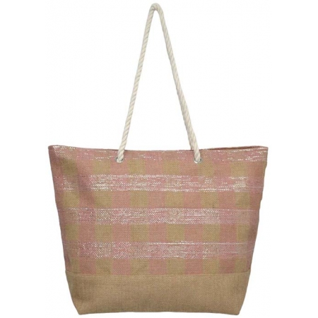 Τσάντα θαλάσσης υφασμάτινη Καρώ ροζ-ασημί 54x15x40εκ Ankor 831494