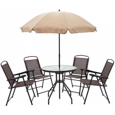 Τραπεζαρία κήπου με ομπρέλα σετ 6 τεμαχίων μεταλλικό-textline μπεζ Click 6-50-676-0086