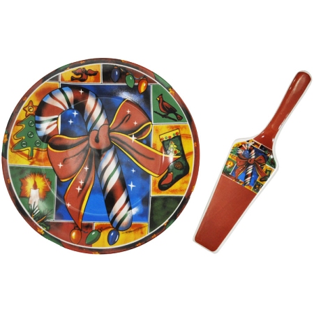 Πιατέλα πορσελάνης με σπάτουλα Xmas καφέ-μπλε Sinialo 3330113