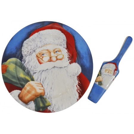Πιατέλα πορσελάνης με σπάτουλα Santa λευκό-μπλε Sinialo 3330550