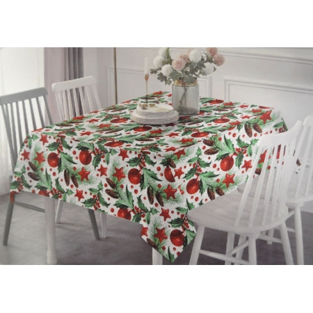 Τραπεζομάντηλο υφασμάτινο αλέκιαστο Γκι λευκό-πράσινο 150x180εκ Sidirela Ε-3342