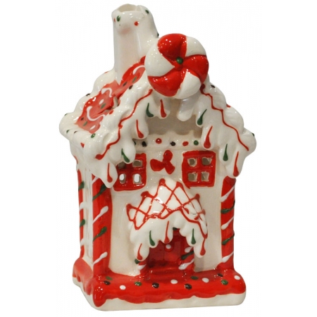 Κηροπήγιο κεραμικό Σπιτάκι λευκό-κόκκινο 10x9x17εκ Marva 100055