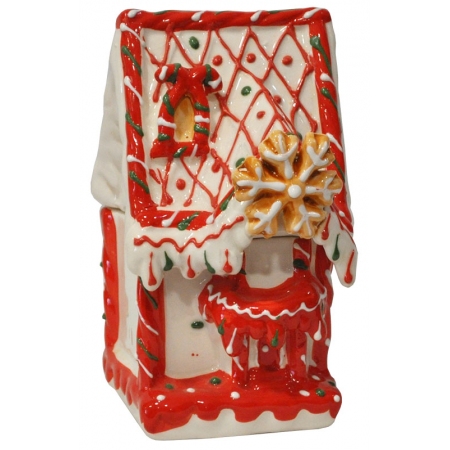 Σπιτάκι διακοσμητικό κεραμικό λευκό-κόκκινο 8.5x10x14.5εκ Marva 100083