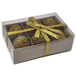 Κεριά σετ 6 τεμαχίων Κουκουνάρι χρυσό 4x6εκ Pol 7112001