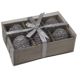 Κεριά σετ 6 τεμαχίων Κουκουνάρι ασημί 4x6εκ Pol 7112002