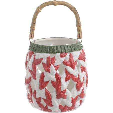 Φανάρι κεραμικό κόκκινο-λευκό 25.5εκ Inart 2-70-212-0001