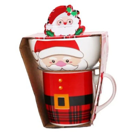 Κούπα-Μπωλ σετ 2 τεμαχίων κεραμικό Santa κόκκινο Δωρόσημο 16933