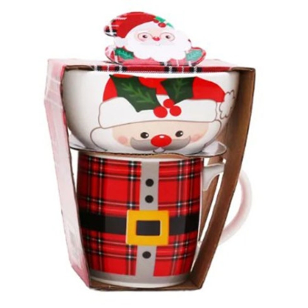 Κούπα-Μπωλ σετ 2 τεμαχίων κεραμικό Santa κόκκινο Δωρόσημο 16933