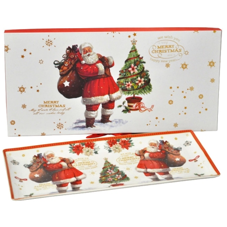 Πιατέλα κεραμική Santa λευκό-κόκκινο 36.5x16x2εκ Pol 240-02
