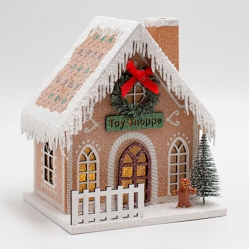 Σπιτάκι διακοσμητικό χάρτινο μπεζ-λευκό 15x11x16εκ Eurolamp 600-47749