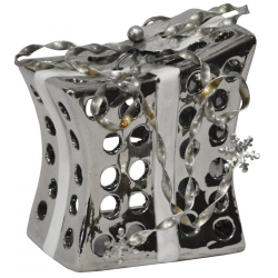 Κηροπήγιο κεραμικό Δώρο ασημί-λευκό 12x9x12.5εκ Sinialo 37-57-018F52802