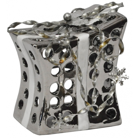 Κηροπήγιο κεραμικό Δώρο ασημί-λευκό 12x9x12.5εκ Sinialo 37-57-018F52802