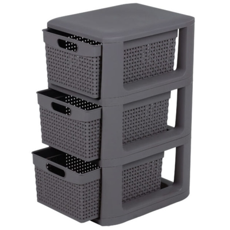 Συρταριέρα πλαστική με 3 συρτάρια Gabri ανθρακί 26x33x51εκ Homeplast A00886