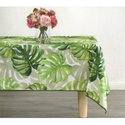 Τραπεζομάντηλο-ροτόντα υφασμάτινο Φύλλα λευκό-πράσινο 150x150εκ Chios Hellas 19051