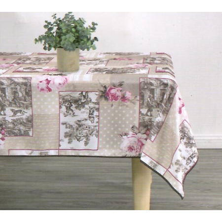 Τραπεζομάντηλο υφασμάτινο Τριαντάφυλλα μπεζ-ροζ 180x150εκ Chios Hellas 19052