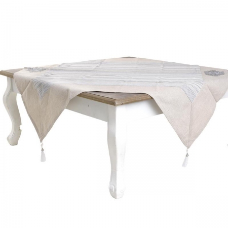 Τραπεζομάντηλο-καρέ υφασμάτινο μπεζ/γκρι 90εκ Inart 3-40-187-0045