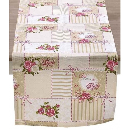 Τραβέρσα υφασμάτινη Λουλούδια μπεζ-ροζ 180x40εκ Click 6-40-121-0011