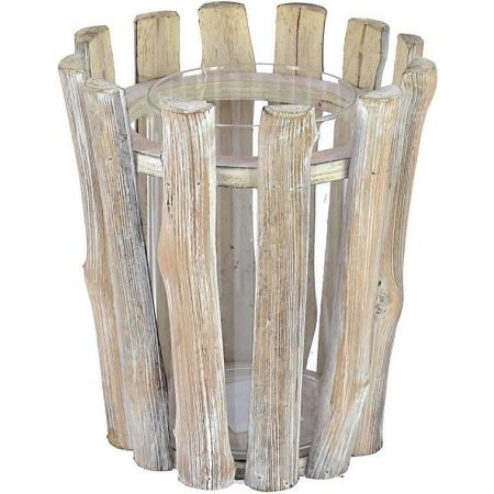 Κηροπήγιο ξύλινο/γυάλινο Natural 17εκ Inart 3-70-454-0018